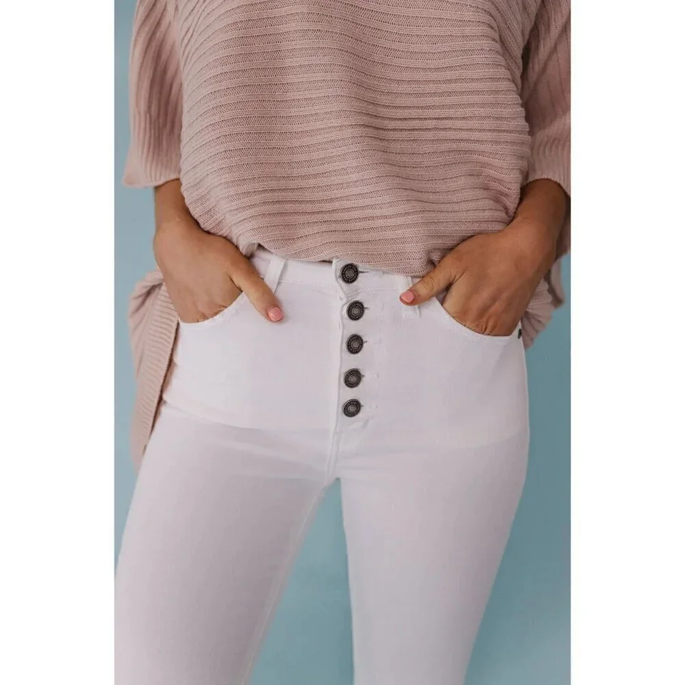 Kancan Roll It Out High Rise Button Fly Skinny in White 0/23